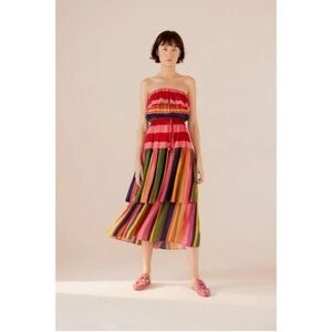 Farm Rio Mixed Striped Multi-color Strapless dress
